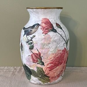 Decorated Glass Vase, Handmade, Decoupage, Home Decor